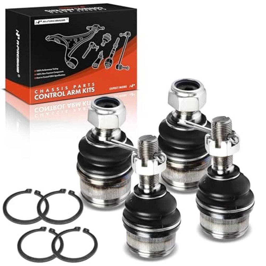 Set of 4 ball joints with black boots and silver metal housings, with retaining rings