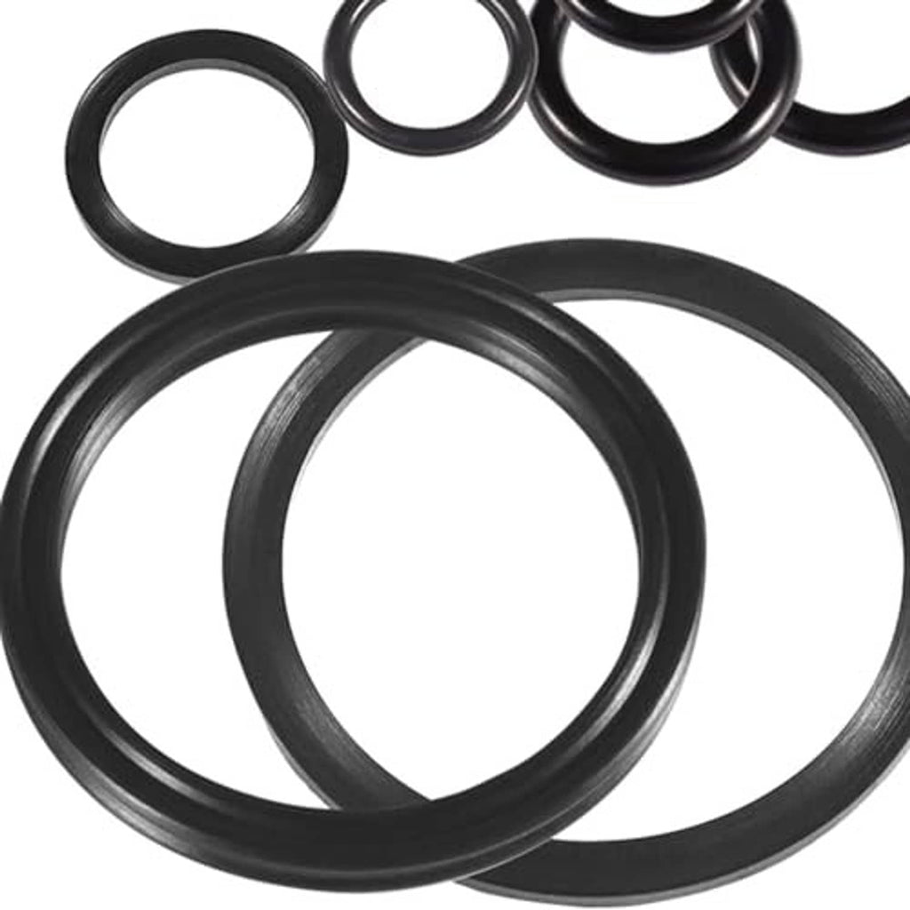 Floor jack seals kit with multiple black rubber rings and white O-rings