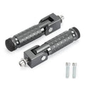 Foldable motorcycle foot pegs, 90-degree angle, textured metal grips with black end caps.