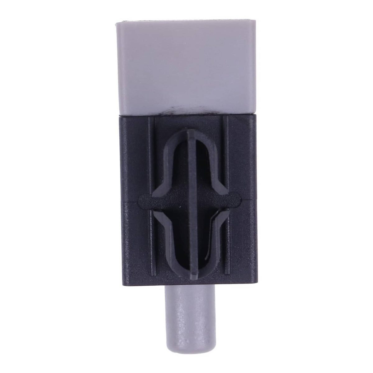 Interlock switch with black contact block and translucent gray plunger stem