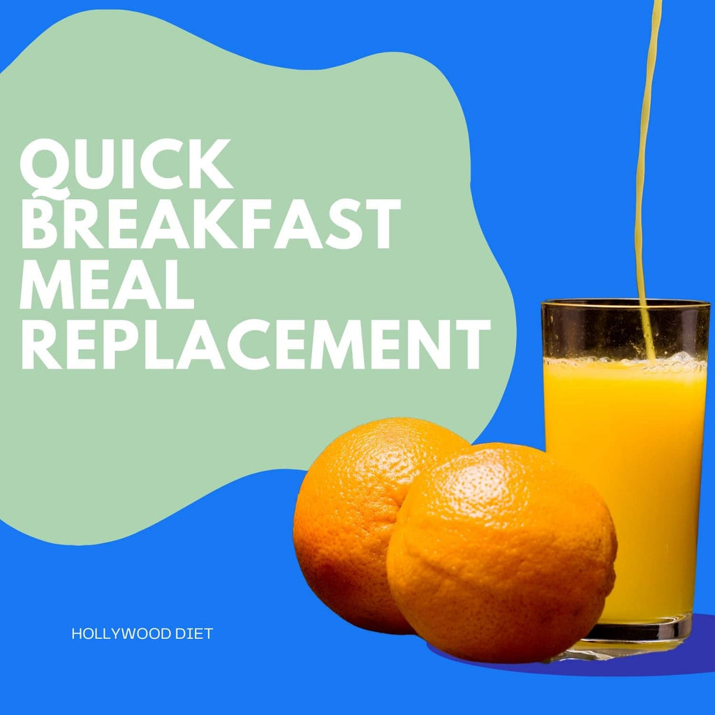 Glass of orange juice with citrus fruit on a cleanse meal replacement graphic