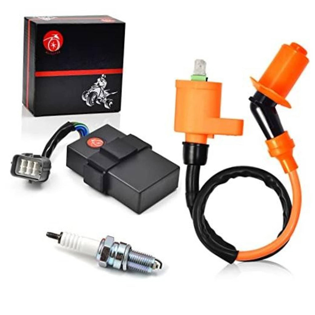 Ignition CDI kit with black box, orange coil, spark plug, wiring harness