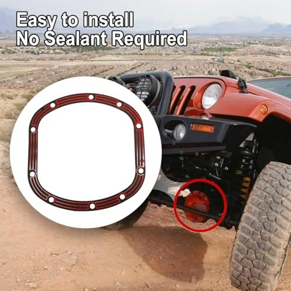 Differential cover gasket ring near engine bay, red seal with bolt holes