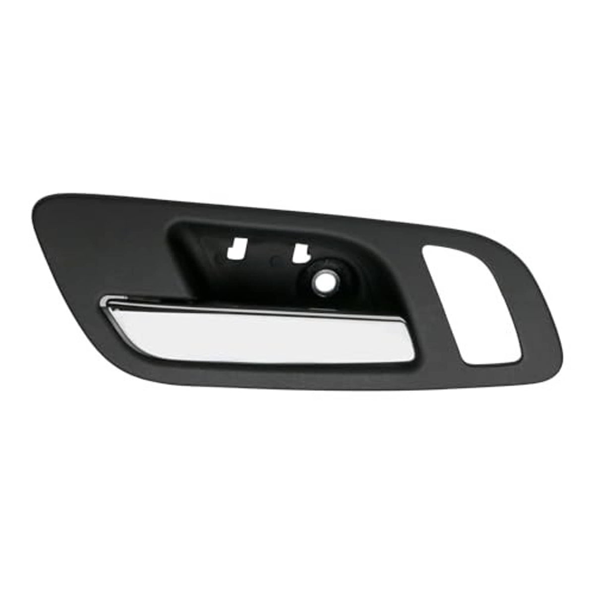 Black left interior door handle trim with chrome pull bar and side cutout