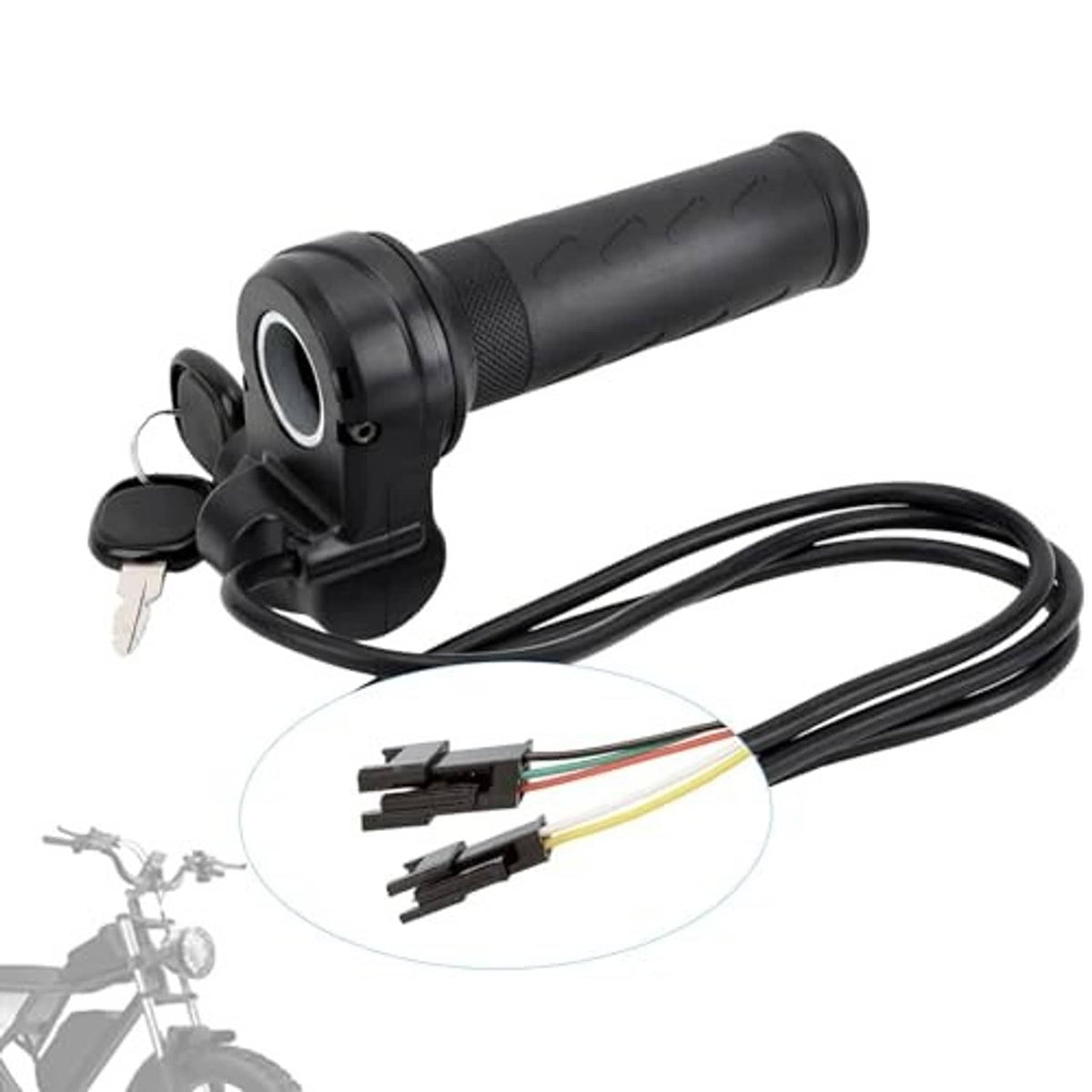 Black twist throttle grip for right handlebar with key switch and cable assembly