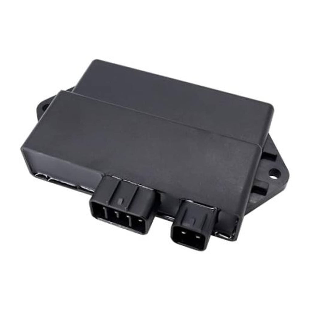 Black CDI ignition module box with multi-pin electrical connectors