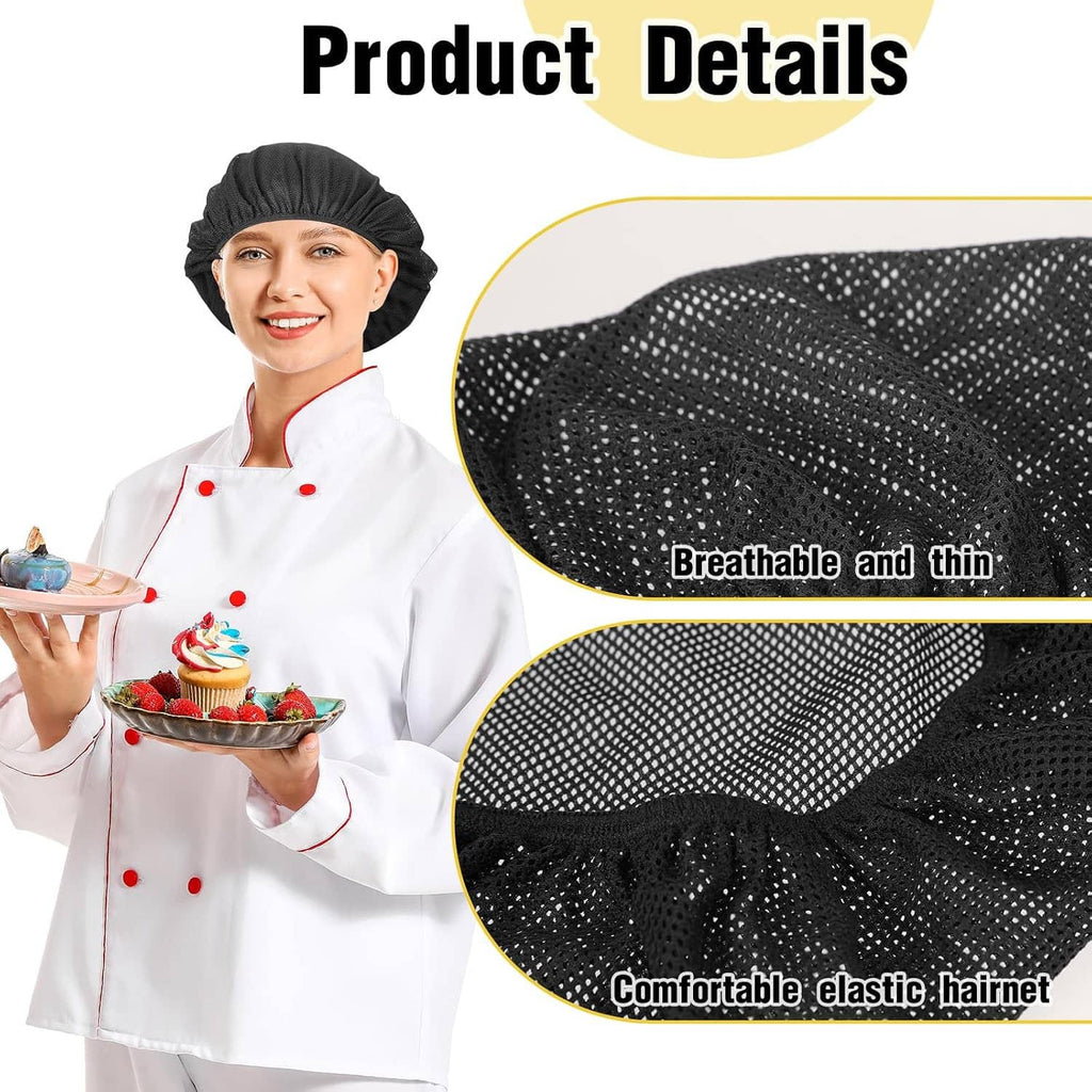 Black breathable mesh chef hairnet cap with elastic edge