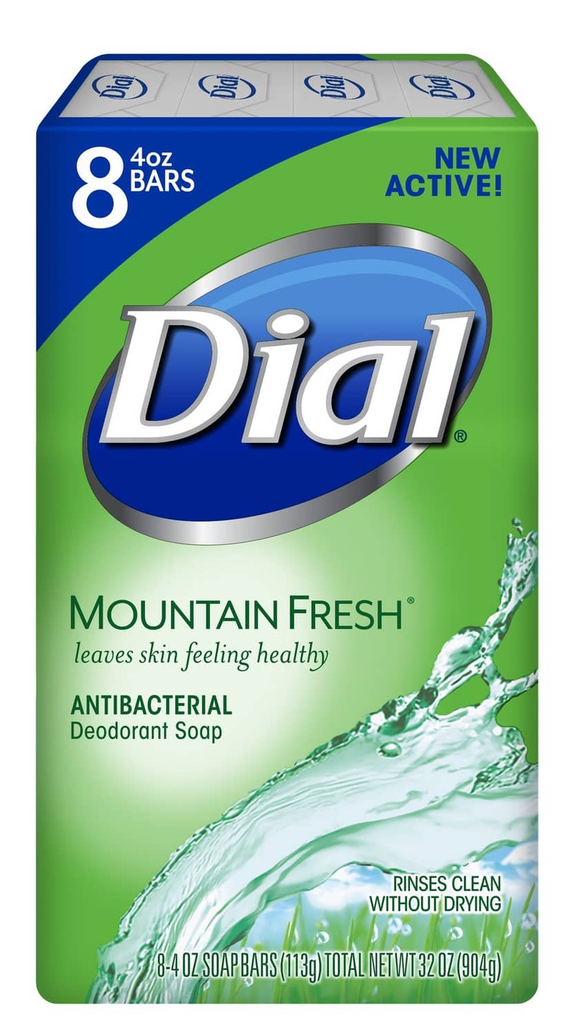 Dial antibacterial bar soap box, Mountain Fresh scent, 8 bars, 4 oz each