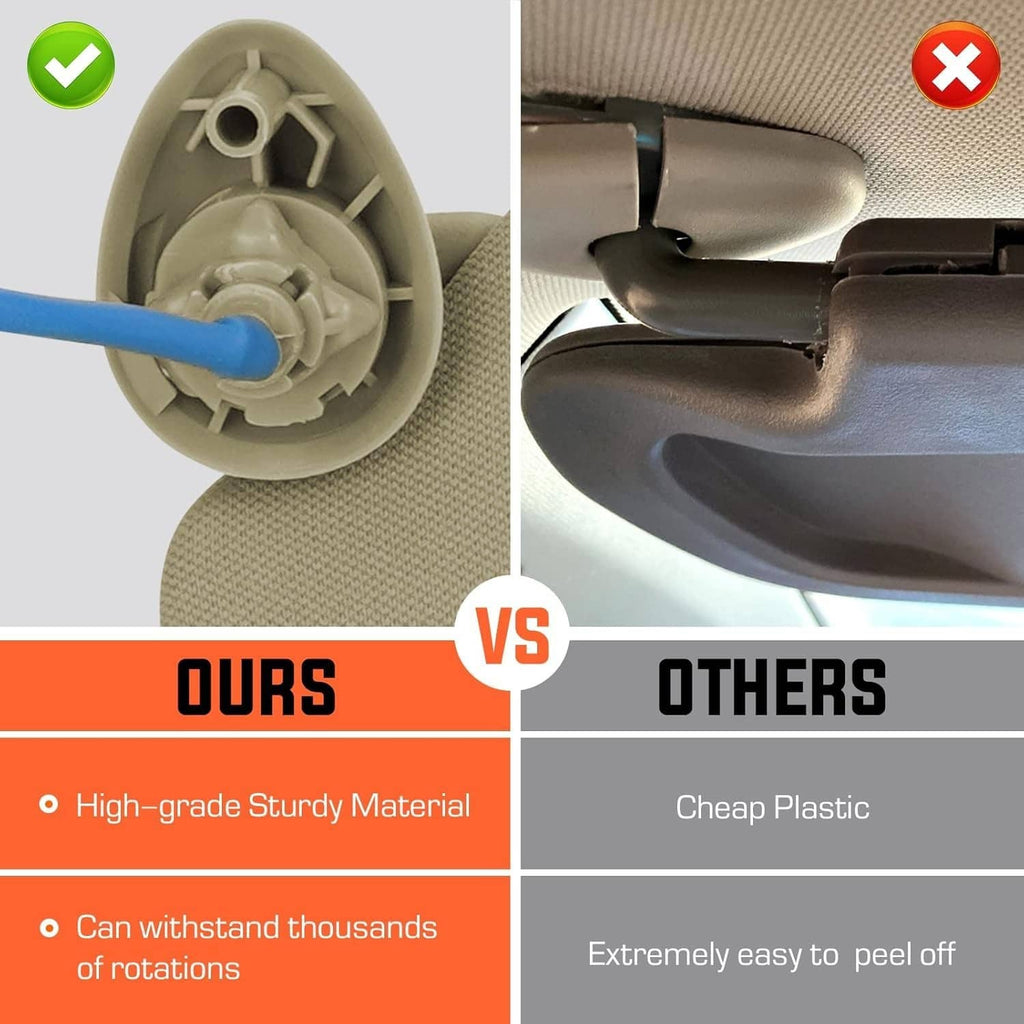 Beige sun visor underside mechanism with rotating telescopic rod connection