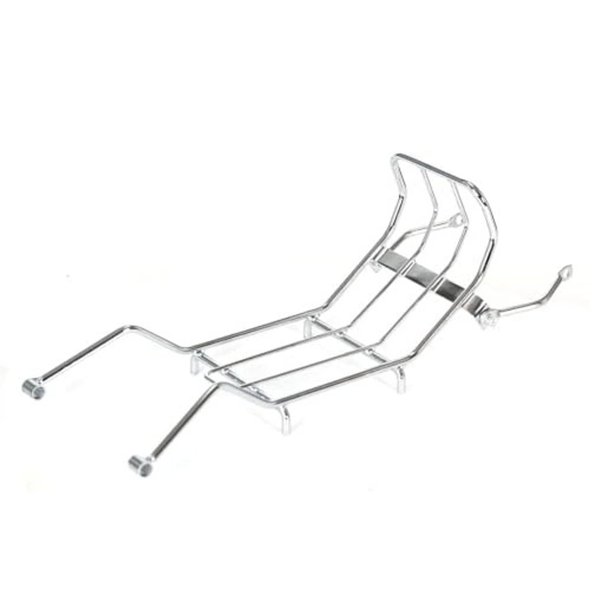 Chrome motorcycle luggage rack carrier with curved side rails and mounting arms