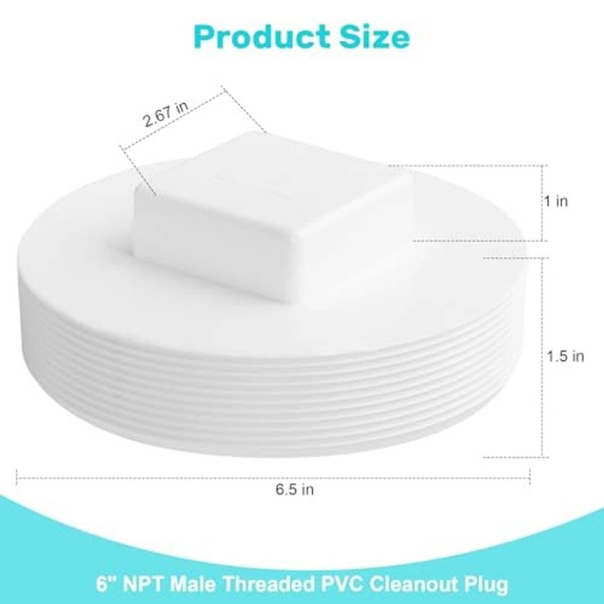 White PVC threaded cleanout plug cap, round shape with grooved outer edge