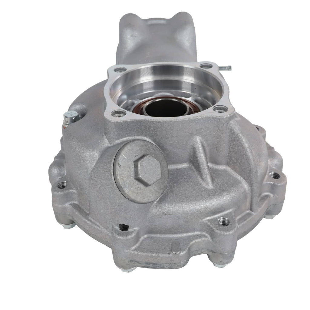 Rear differential gear case rear view with raised emblem and round axle seal opening