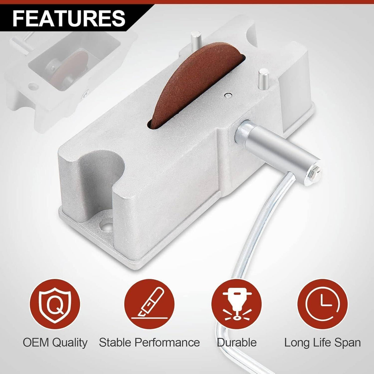Aluminum piston ring grinder with brown grinding wheel and chrome handle