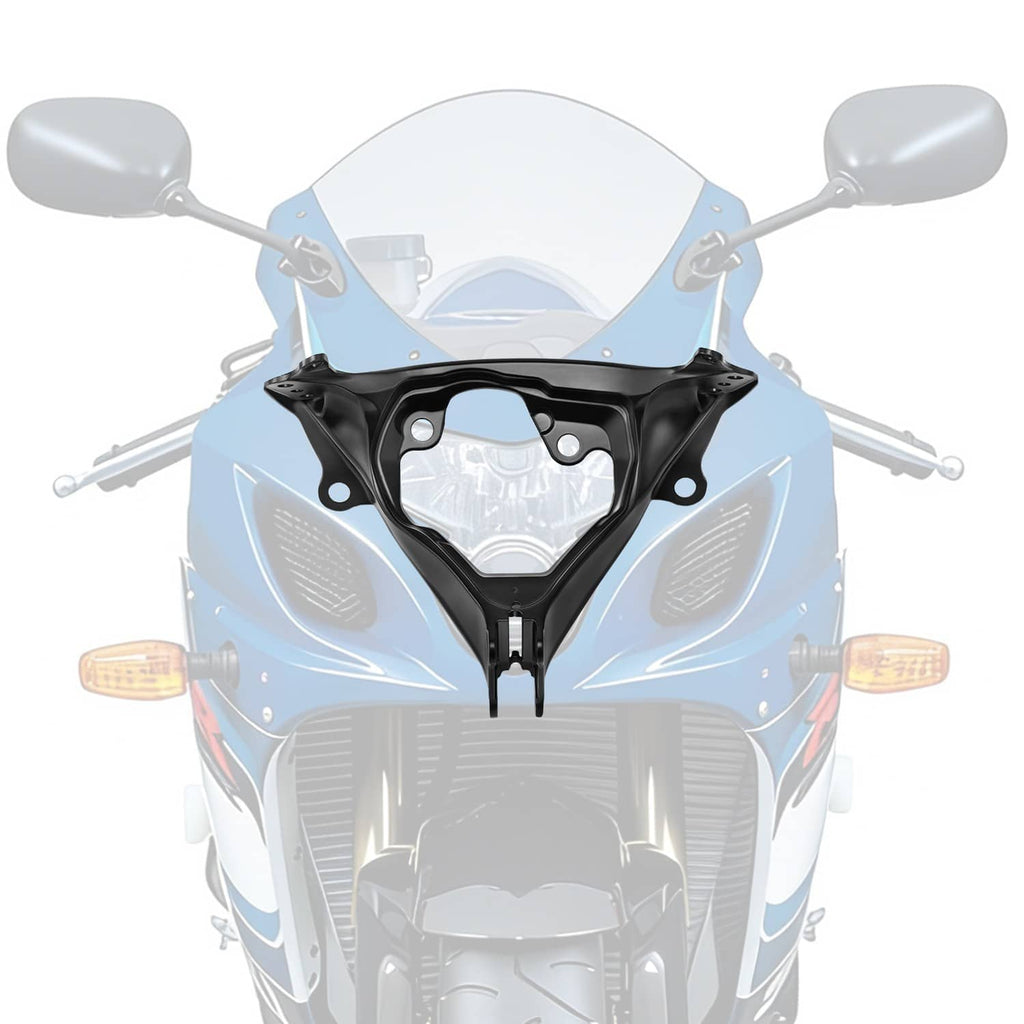 Black headlight stay bracket installed on a sport motorcycle front fairing