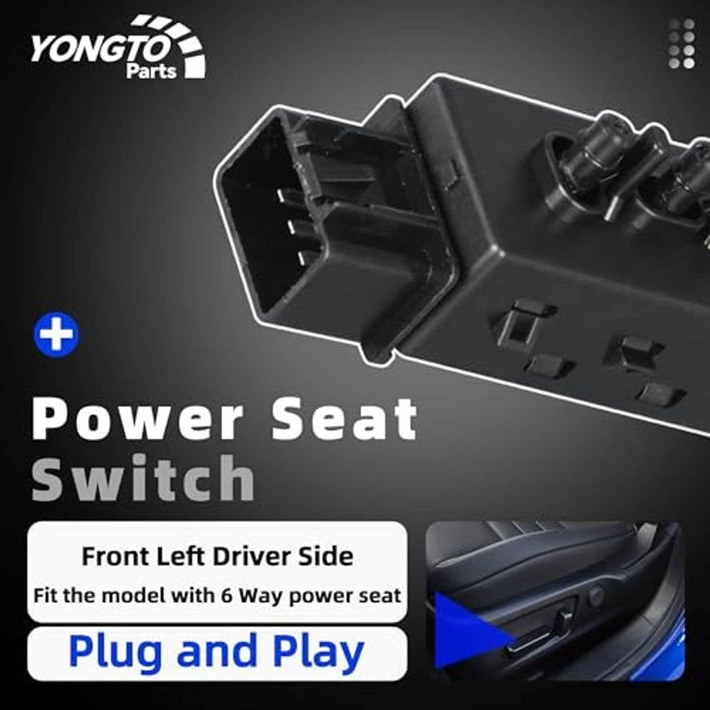 Power seat switch module with visible connector housing and pin posts