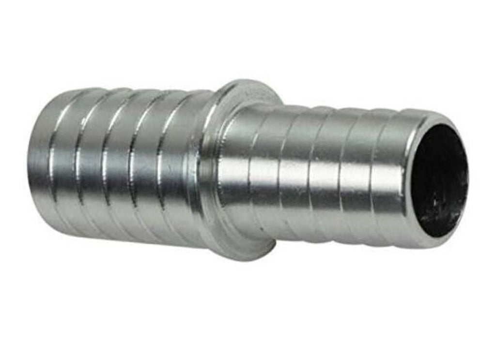 Metal hose barb reducer splice coupler, 5/8 to 1/2 inch, ribbed connector