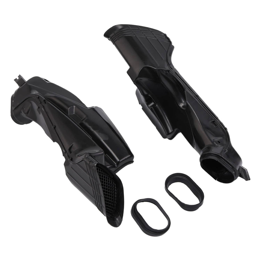 Pair of black ram air intake duct covers with mesh grilles and rubber O-ring seals