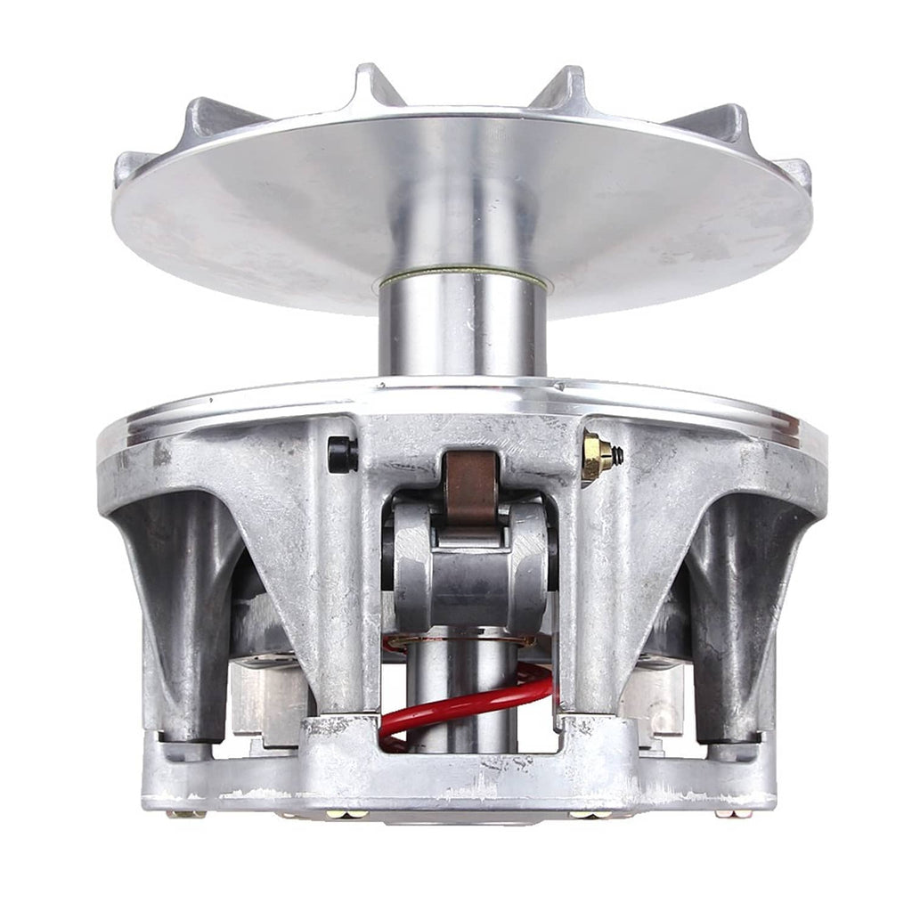 Top view of metal clutch assembly showing internal mechanism and red spring wire