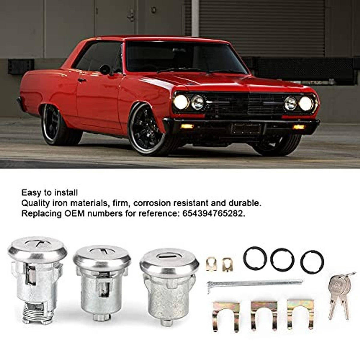Trunk lock cylinder replacement set with metal locks, keys, O-rings and mounting tools