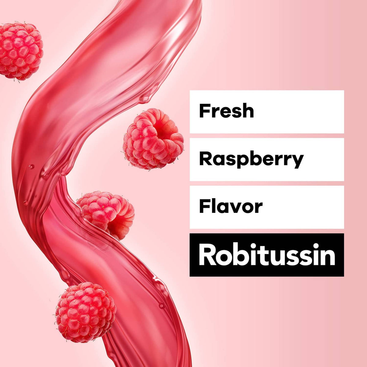 Raspberry flavor Robitussin fresh flavor graphic with berry imagery