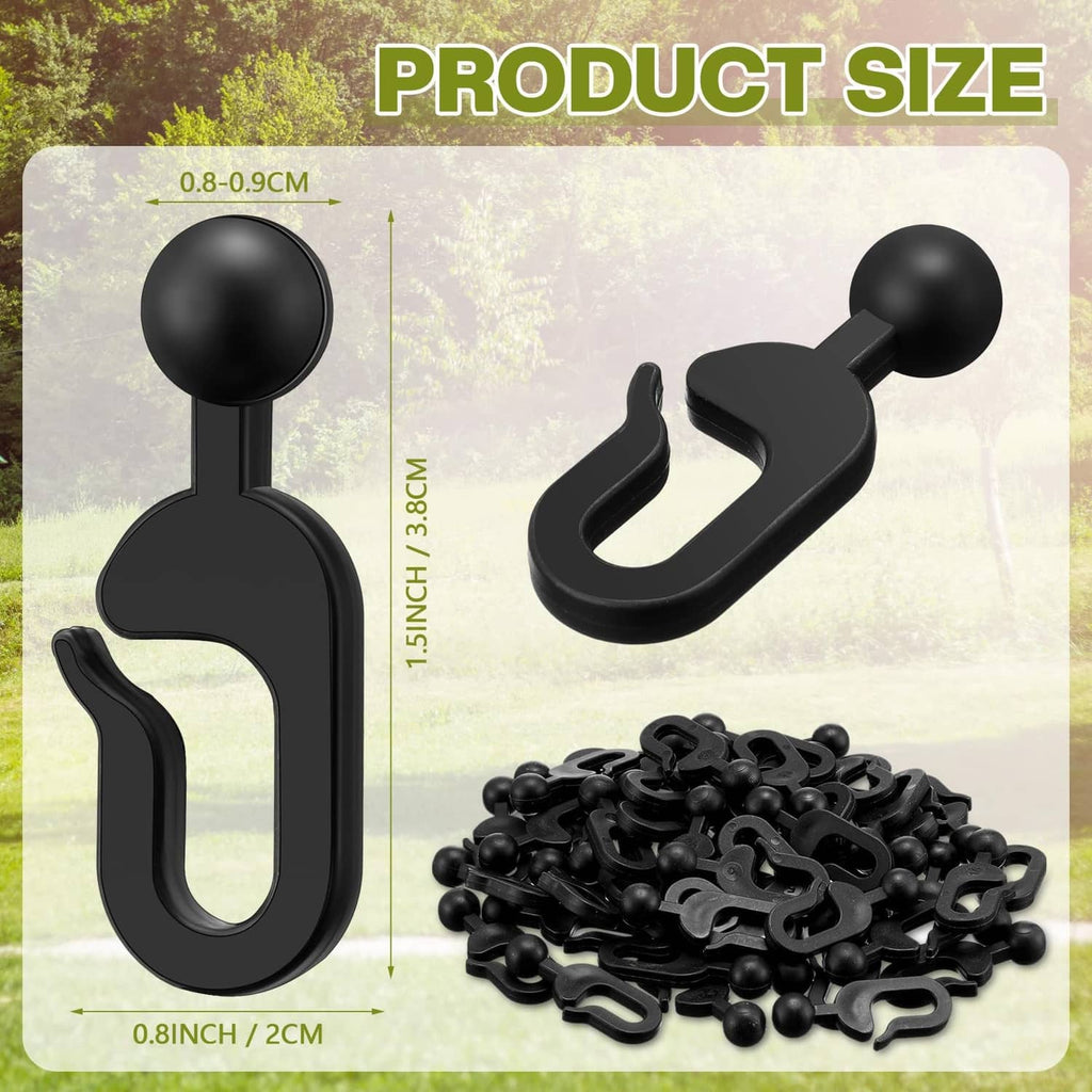 Black plastic gazebo curtain hooks, single ball-topped C hook with a bundle pile