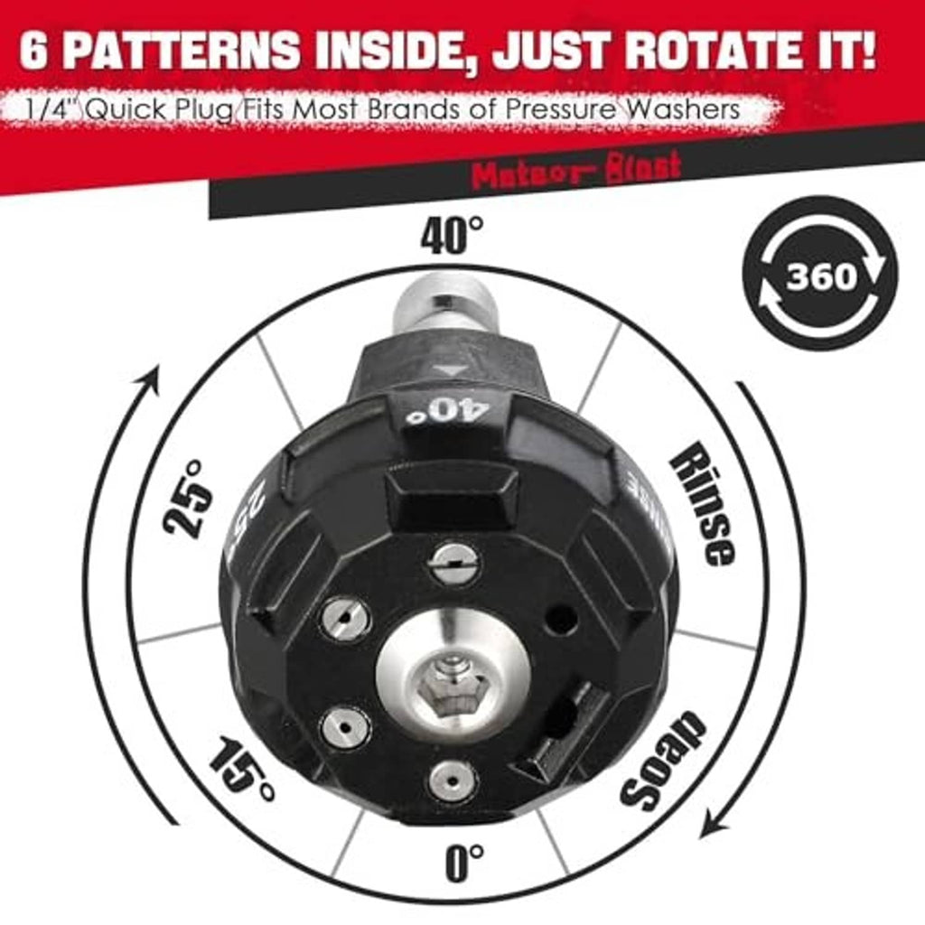 Rotary nozzle tip with marked spray angles, 0° to 40° pattern dial