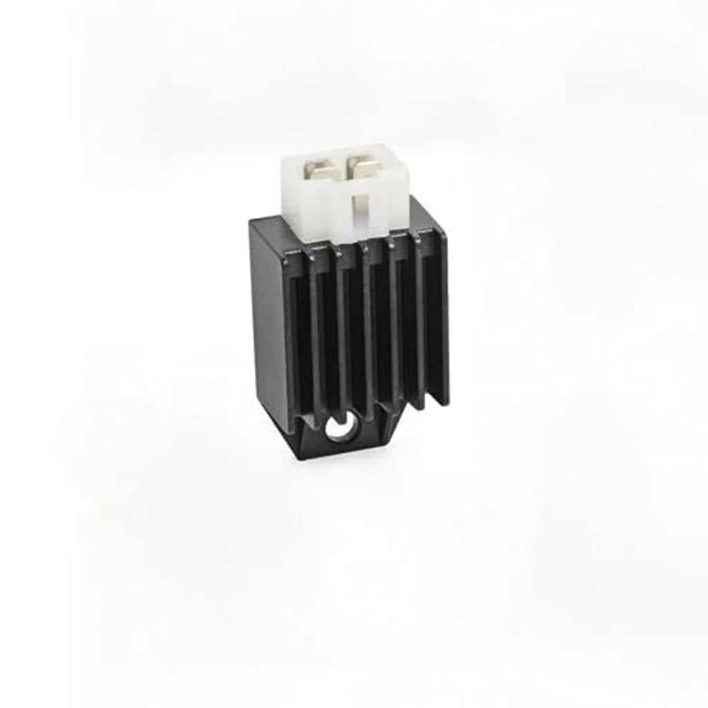 Black voltage regulator rectifier with white connector plugs