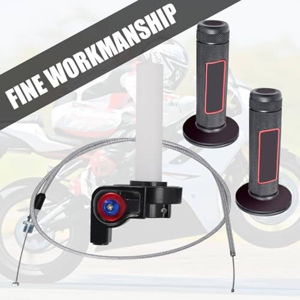 Throttle grip set with switch and braided cable, black grips with red line