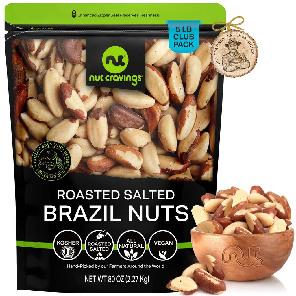 Roasted salted Brazil nuts in a sealed 5 lb bag, no shell