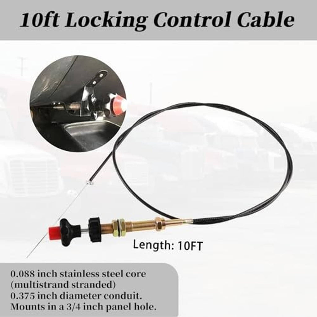 10ft locking control cable with black line, brass shaft, black knob, red tip