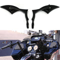 Pair of black motorcycle blade rearview mirrors with short stems and mounting screws