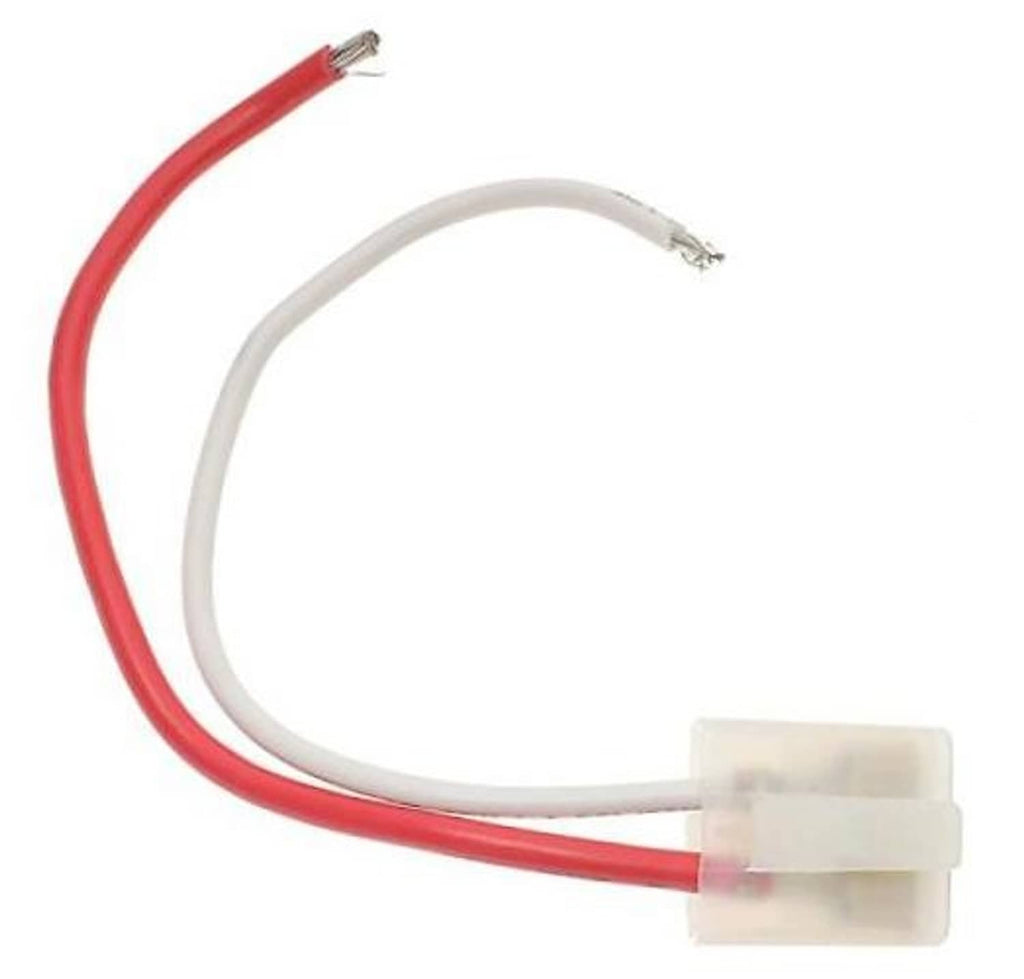 Alternator connector with red and white wires and a white plastic 2-pin plug