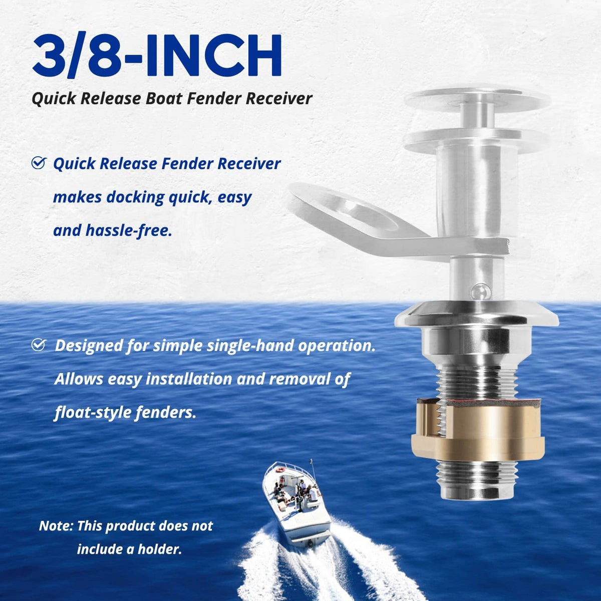 Quick-release boat fender receiver with silver post and gold receiver body