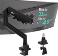 Black ultrawide monitor arm with VESA mounting bracket and desk clamp