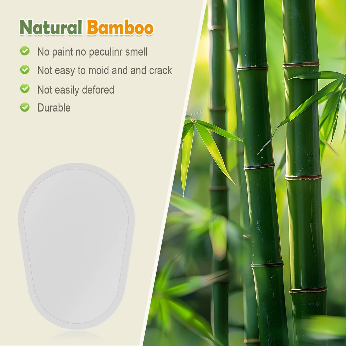 White oval bamboo mixer slider panel with natural bamboo stalks