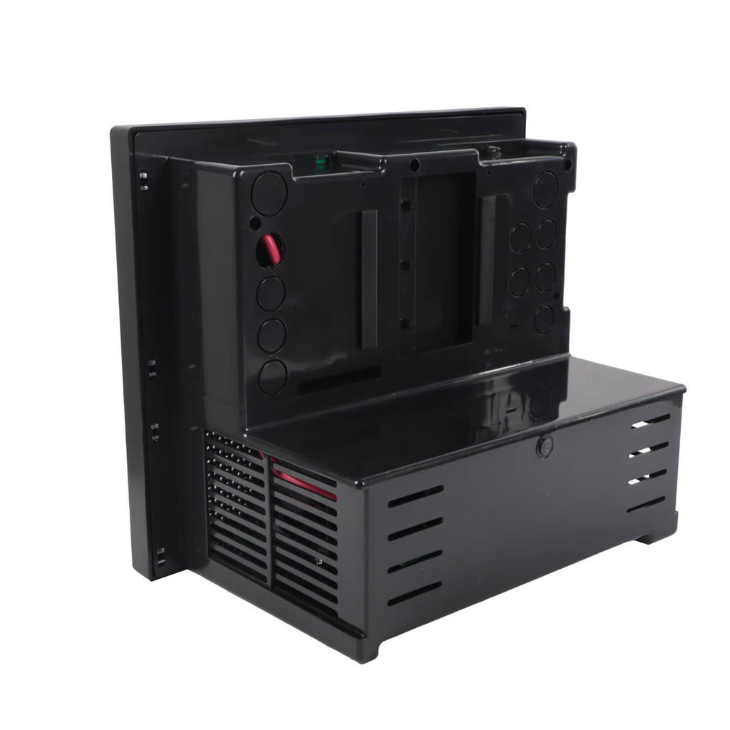 RV power converter battery charger rear view with ports and wiring access bay