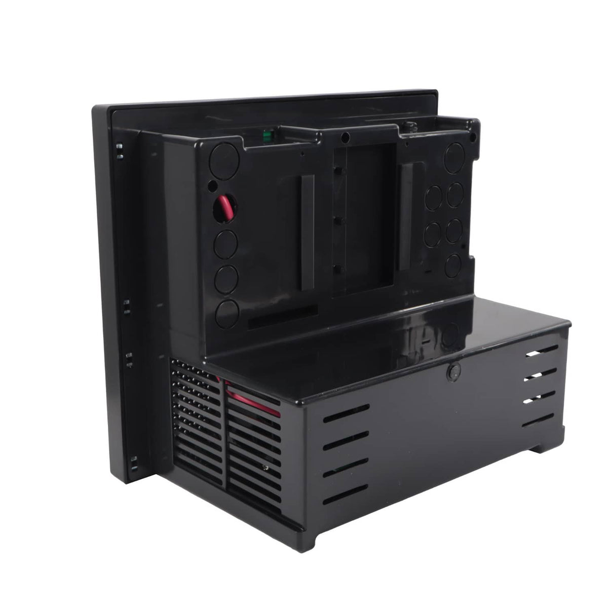 RV power converter battery charger rear view with ports and wiring access bay
