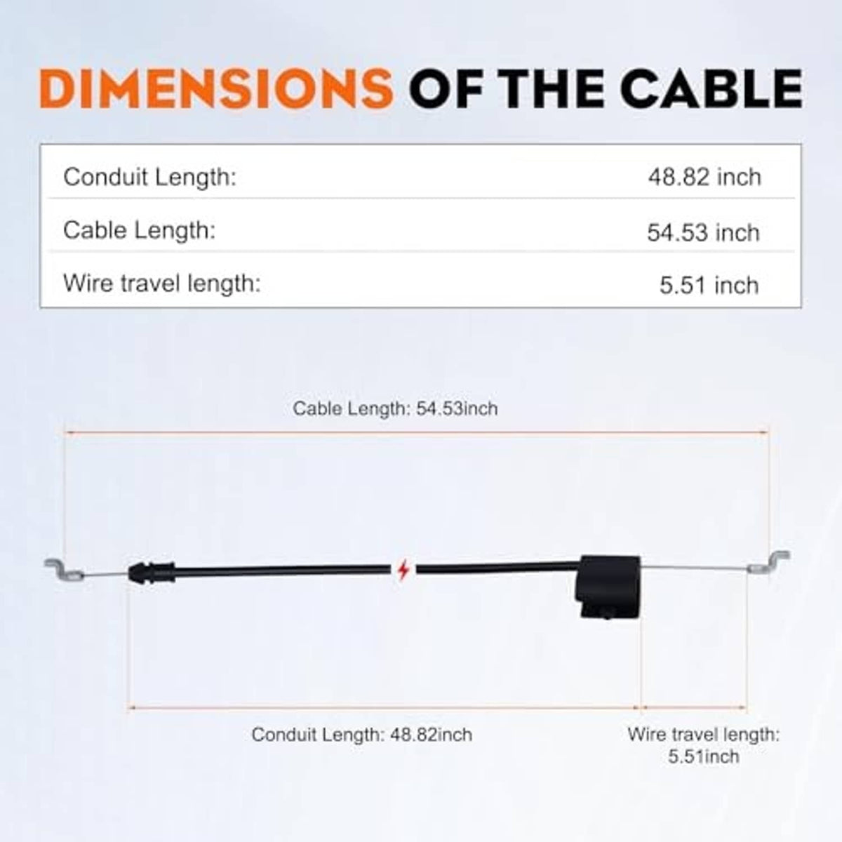 Engine control cable diagram showing conduit and cable lengths with end clips