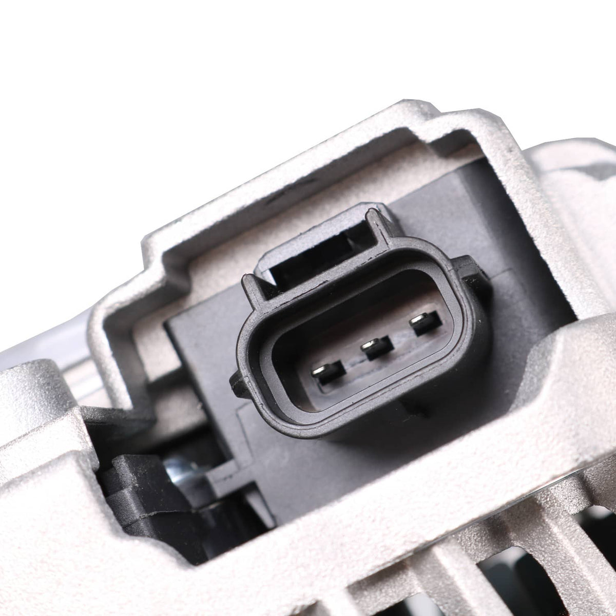 Automotive alternator electrical connector port with two-pin opening on housing