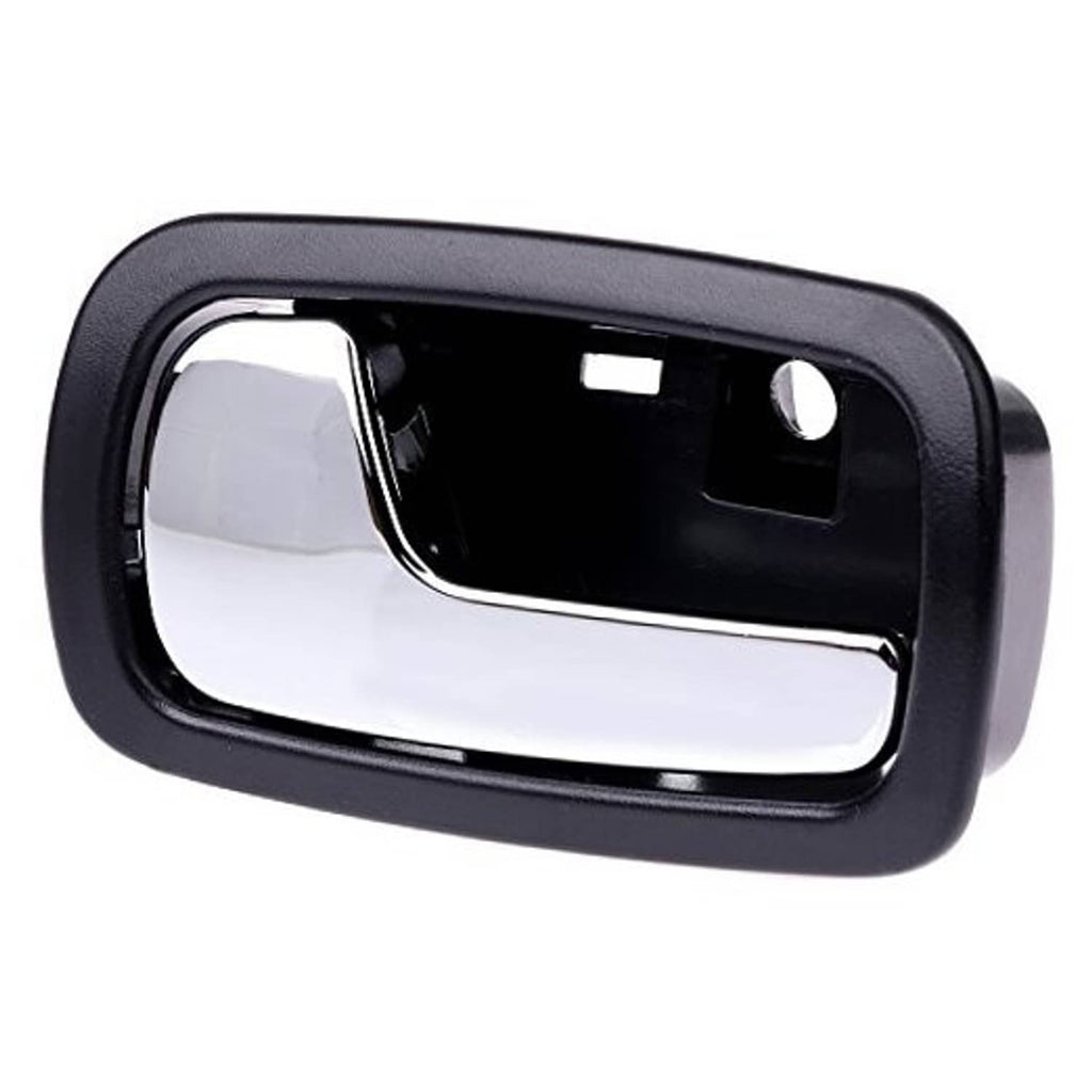 Interior door handle with black bezel and silver inner pull, left front replacement