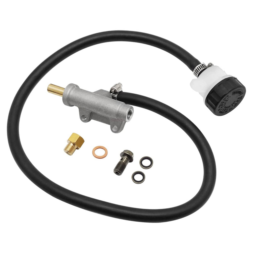Rear brake master cylinder with black hose and fitting hardware kit