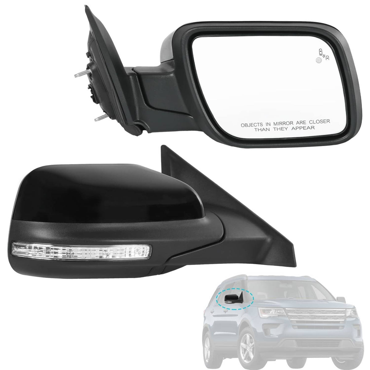 Black right side mirror assembly with integrated LED turn-signal strip
