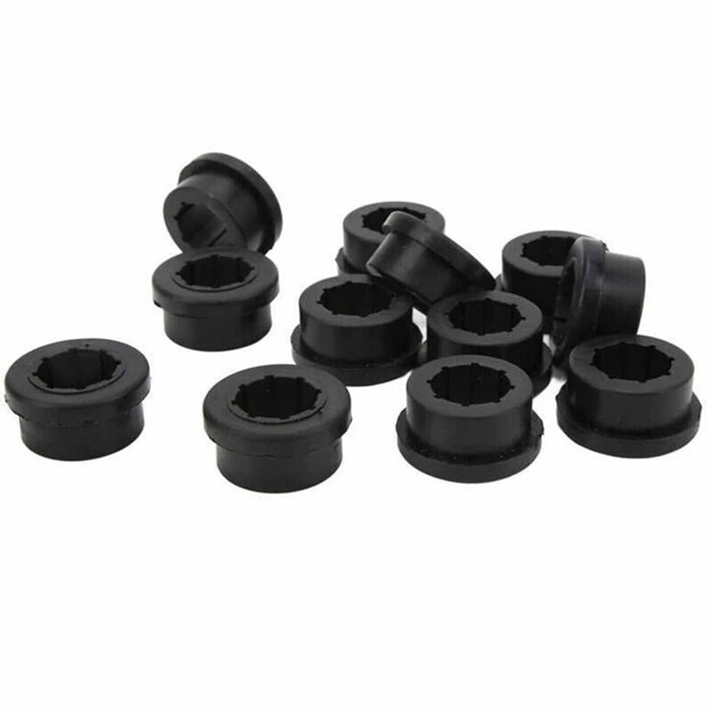 Lower control arm bushing kit, assorted black rubber bushings with centered openings