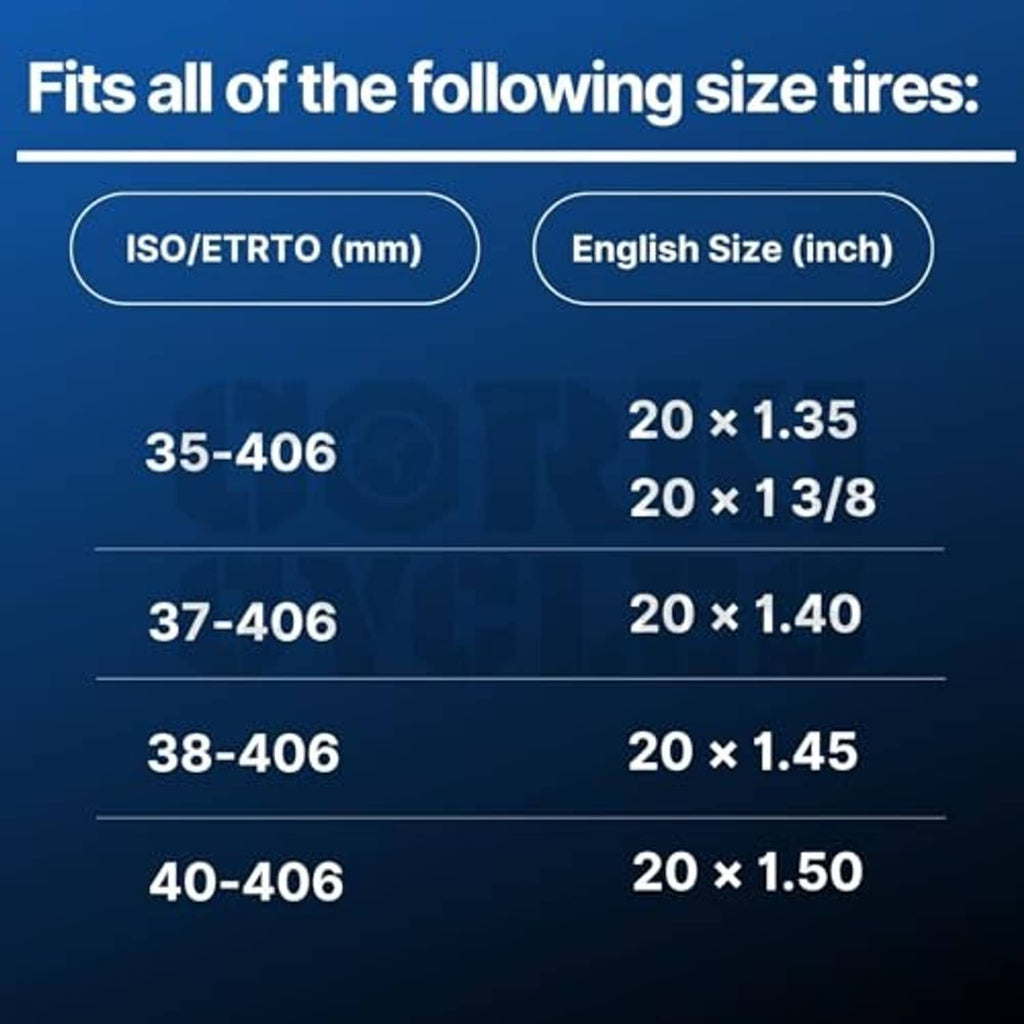 20 in inner tube fits 20 x 1.35–1.50 tires (35-406 to 40-406)