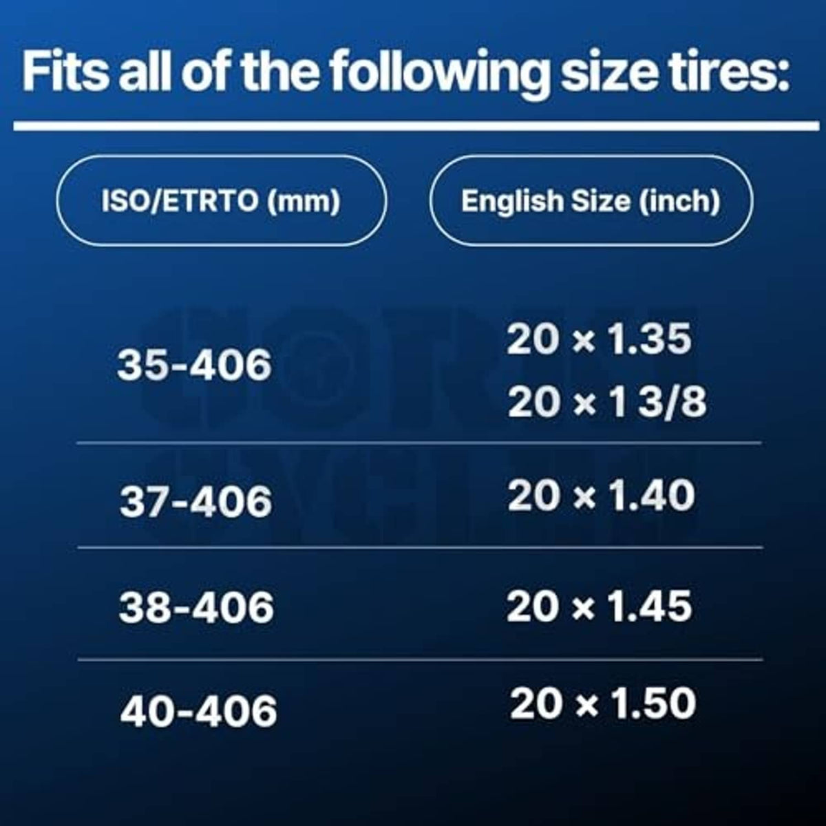 20 in inner tube fits 20 x 1.35–1.50 tires (35-406 to 40-406)