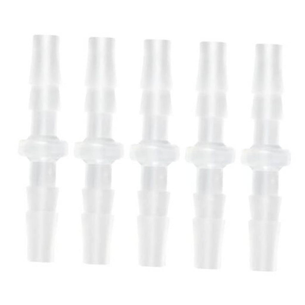 5-pack clear plastic barbed hose connectors with gripping barbs for tubing