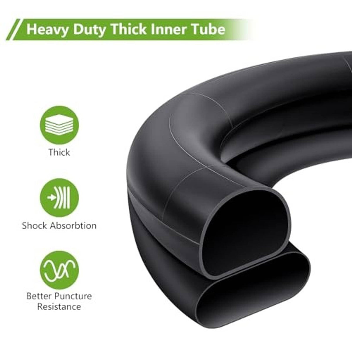 Thick black inner tube with reinforced, shock-absorbing design at the ends