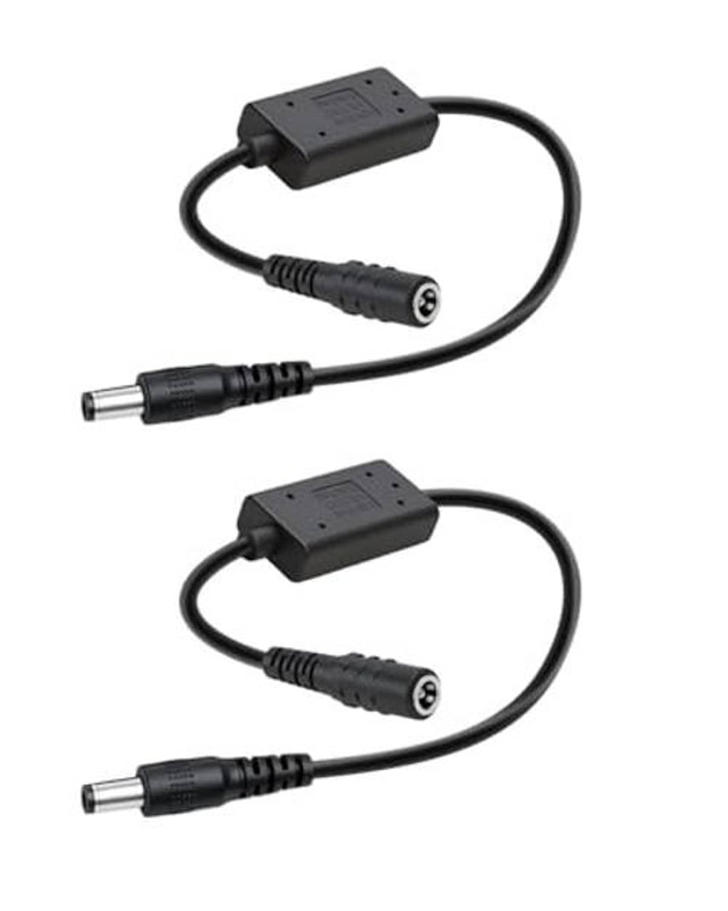 Pair of DC buck converter cables with 5.5mm x 2.1mm plug and barrel DC connectors