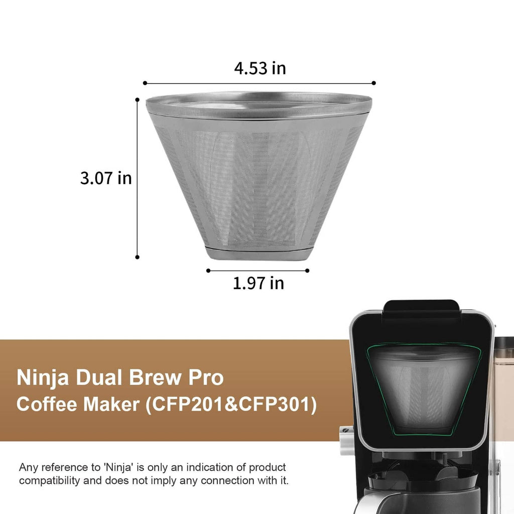 Stainless steel mesh coffee filter cone with handle, compact reusable design