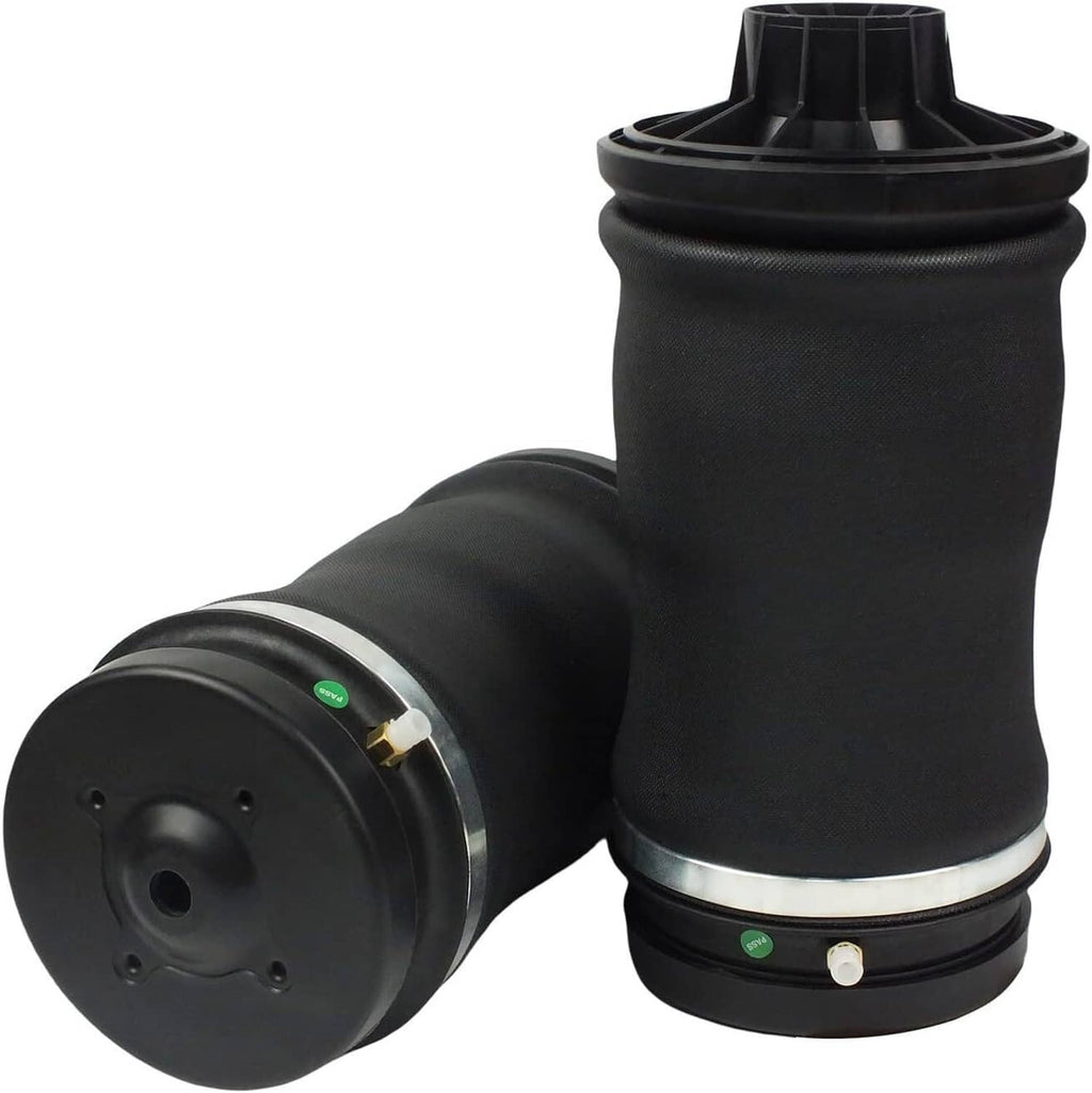 Pair of rear air suspension spring bags with black rubber body and end caps.